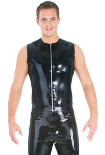 Latex Rubber Zip Front Sleeveless T-Shirt