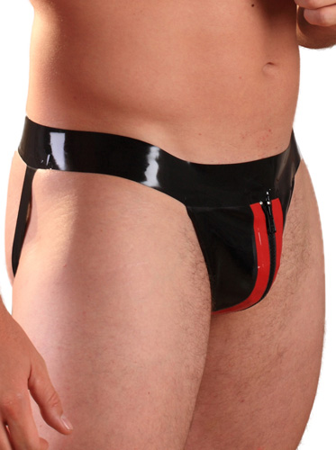 Latex Rubber Zip & Striped Jock